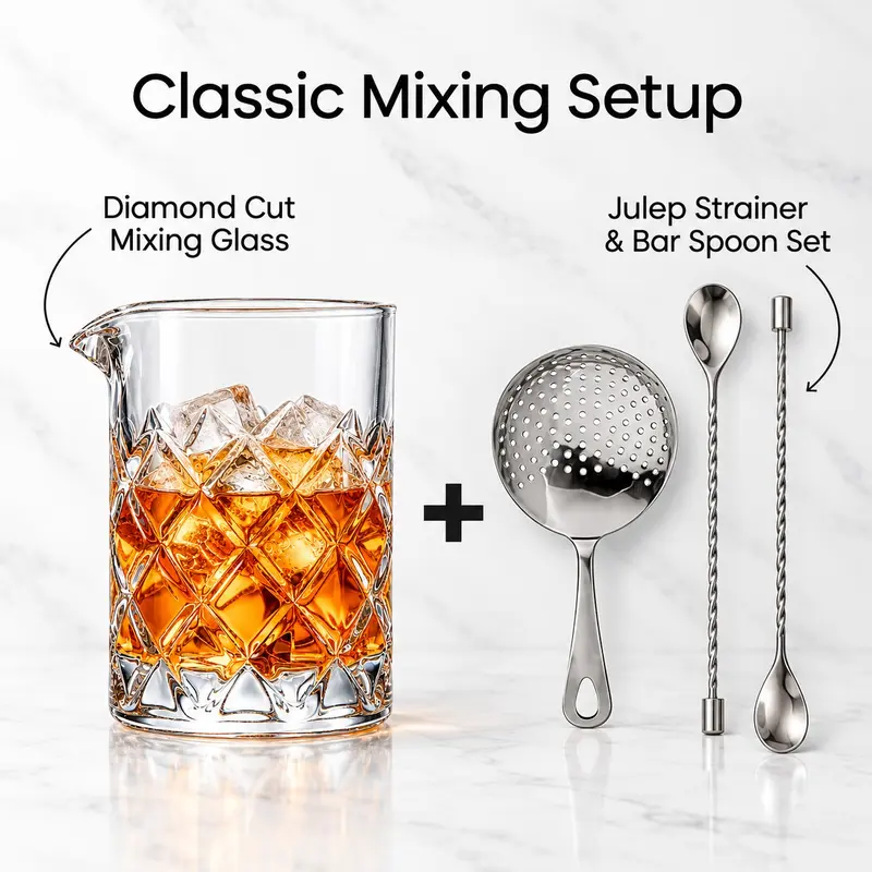 Cocktail Mixing Glass 16 oz, Diamond Cut Glass with Heavy Base and Pour ...