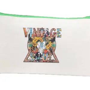 Vintage Soul Bull Skull Cosmetic Bag - Unique Design with Colorful Text and Skulls, Ideal for Everyday Use