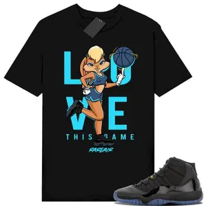 Gamma Blue 11s Match T-Shirt, Black Love This Game Graphic Tee, Unisex Sneaker Streetwear for Men & Women, Basketball Style Top