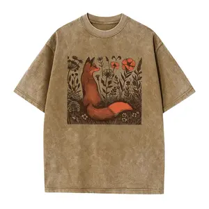 Women'S Casual Polyester T-Shirt with Geometric Fox Print, Short Sleeve Crew Neck Top for All Seasons, 100% Polyester Knit Fabric, 180gsm - Summer & Spring Fashion