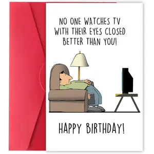 Funny Birthday Card for Men Women, Happy Bday  for Uncle, Hilarious Birthday Card for Dad, Husband, Grandpa, Humor Fathers Day Card, Watches TV with Eyes Closed Card
