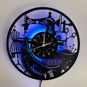 Sewing Machine Tailor-Themed Vinyl Record Wall Clock, Lightweight Quiet Creative Decoration, Perfect Gift for Tailors
