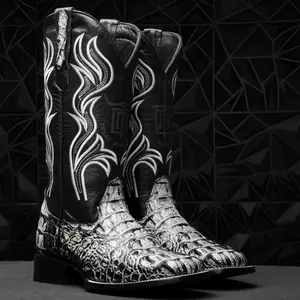 Eclipse Caiman Neck Leather Boots - Square Toe