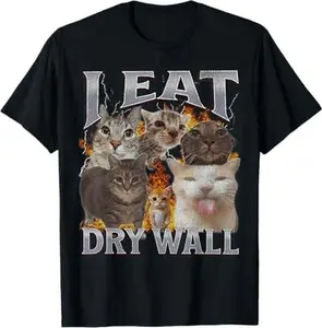 I Eat Drywall Funny Cat Meme Bootleg Graphic T-Shirt