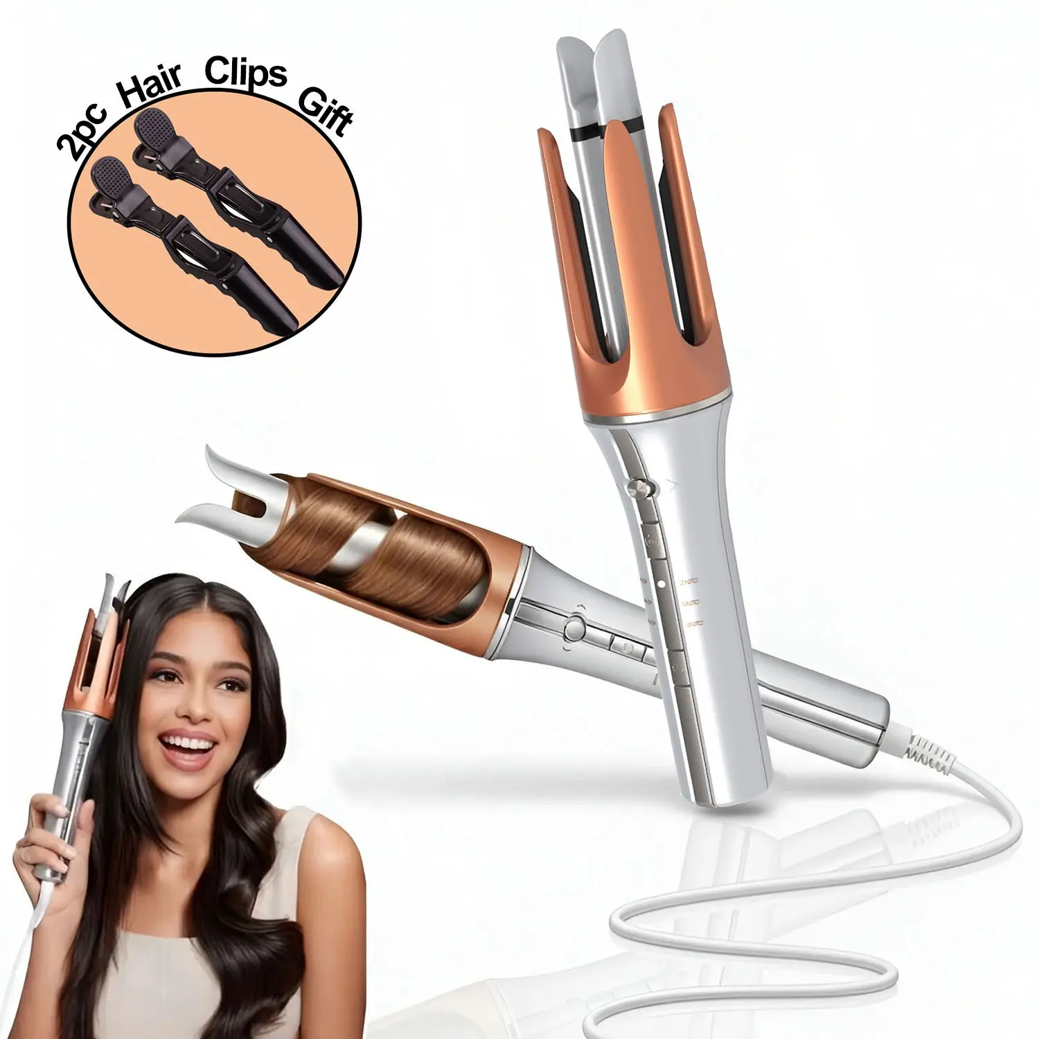 1pc Automatic Rotating Curling Iron with 3 Temperatures Fast Heating, 2-Way Rotation, Anti-Scald, Anti-Tangle Rotating, Aotomatic Shut-Off for Hair Styling, Beach Waves Curling Wand, Hair Curler