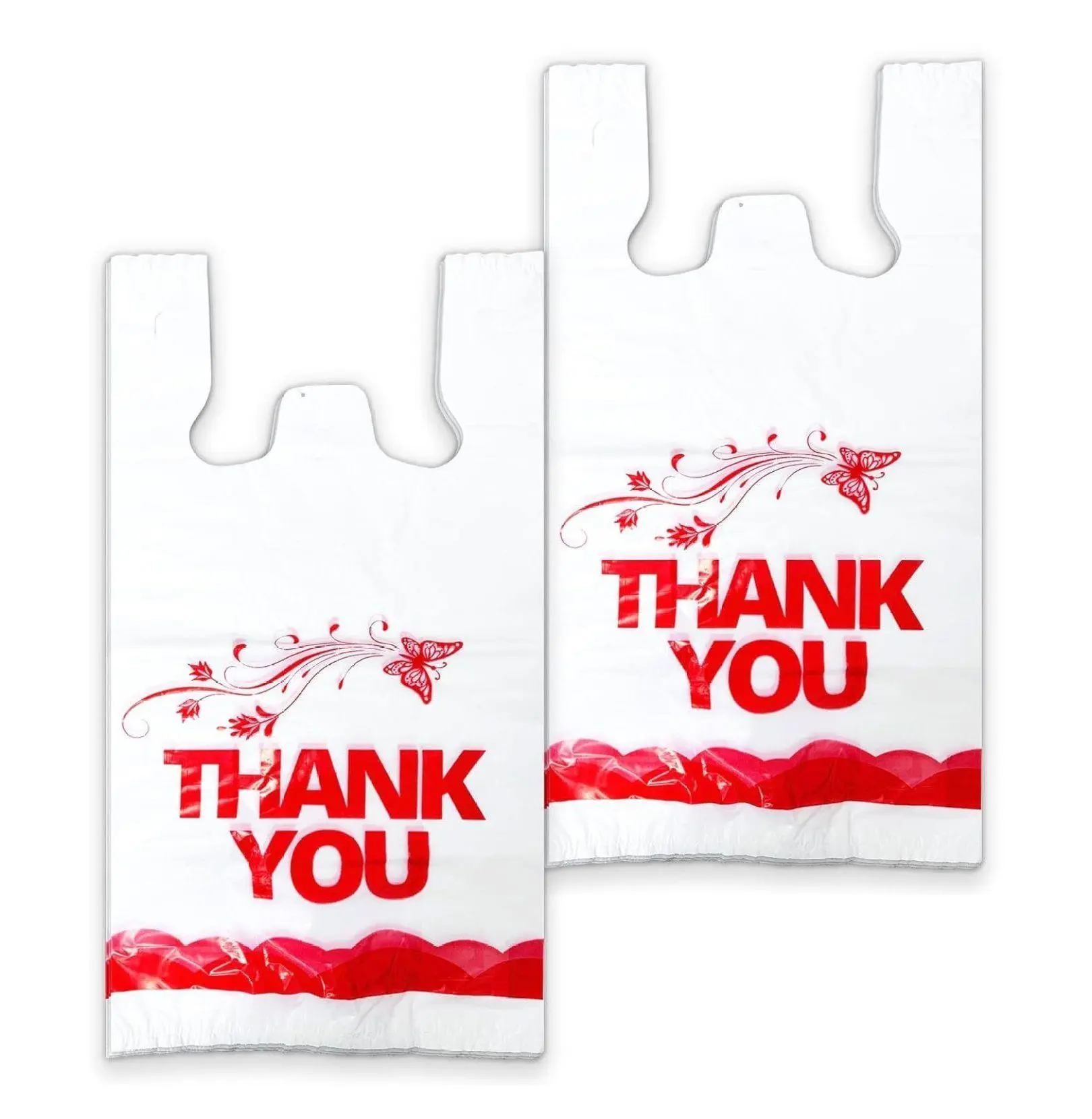 White Thank You Bags - 100PCS T Shirt Bags, Large 9x12 inch, Reusable Grocery Bags for Business, Takeout, Retail, Party Favors, Durable Plastic Bags 1 pounds
