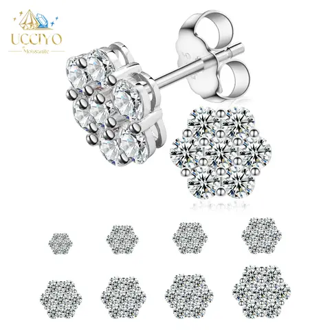 【E266 live2】Ucciyo S925 Synthetic Moissanite Flower Stud Earrings Synthetic Moissanite Jewelry Perfect Birthday for Men Women Silver Earrings Gold Earrings Moissanite Wedding Set Moissanite Studs Earrings Stud Earring Sets