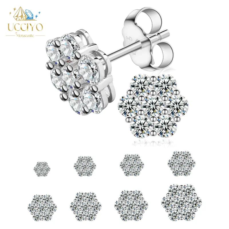 【E266 live2】Ucciyo S925 Synthetic Moissanite Flower Stud Earrings Synthetic Moissanite Jewelry Perfect Birthday for Men Women Silver Earrings Gold Earrings Moissanite Wedding Set Moissanite Studs Earrings Stud Earring Sets
