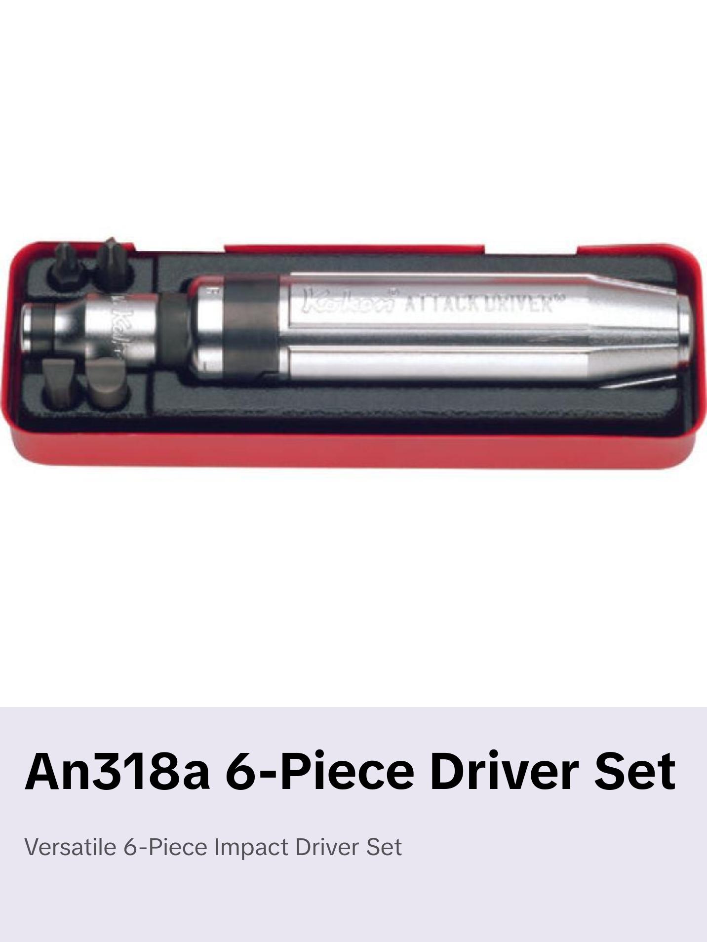 Koken AN318A 3/8 Inch Sq. Dr. Attack Driver Set Rubber Grip 6 Pieces