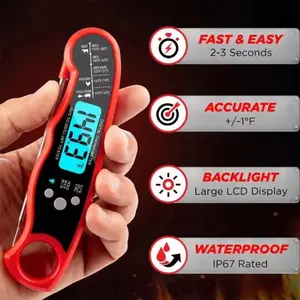 Thermometer Kitchen Gadgets Waterproof BBQ Thermometer for Outside Grill with Backlight Hold Calibration Fast Accurate IP67 Rated