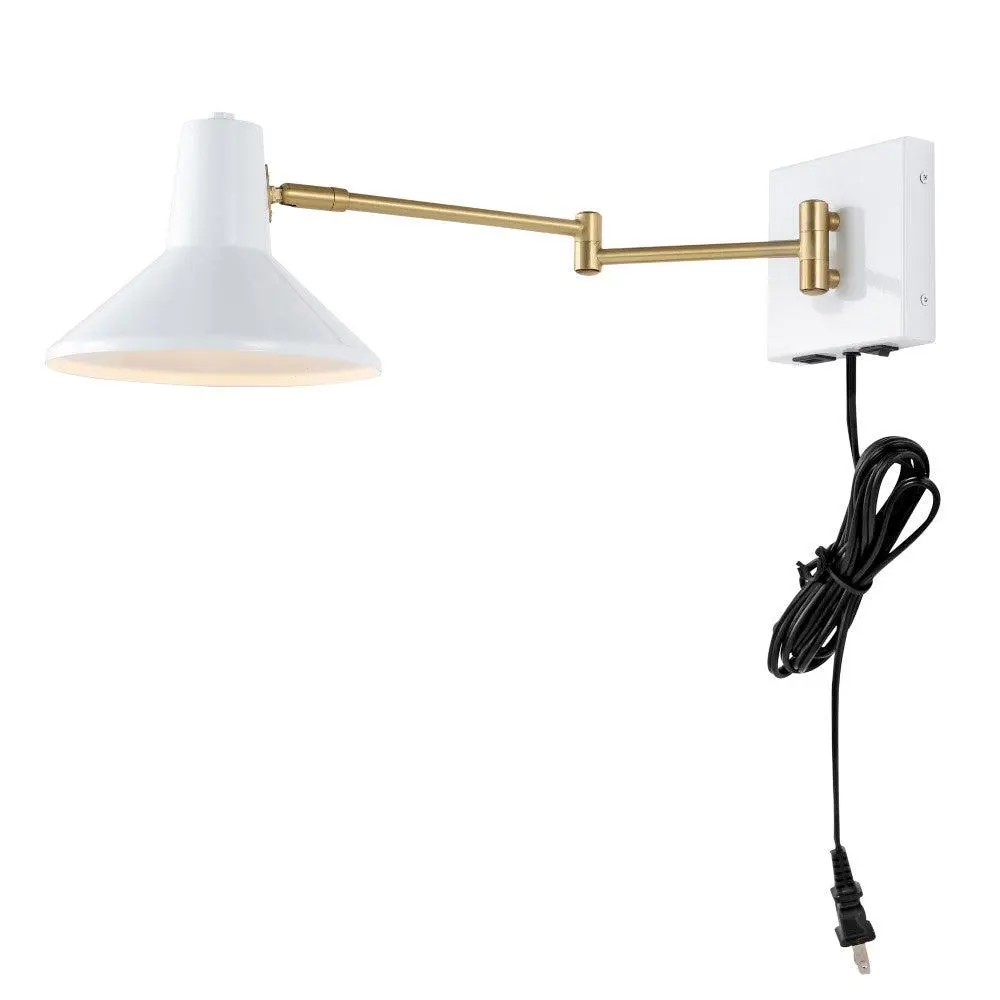 JONATHAN Y Hygge 16" Swing Arm Modern Midcentury Iron USB Charging Port LED Sconce