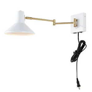 JONATHAN Y Hygge 16" Swing Arm Modern Midcentury Iron USB Charging Port LED Sconce