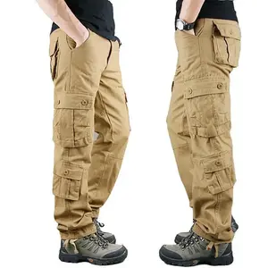 Men's All-Season Cargo Pants, Khaki Casual Cotton Tactical Pants, Loose Fit Trousers for Men