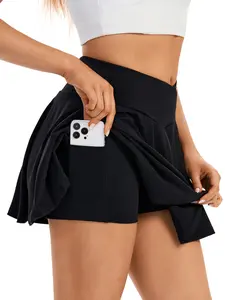 Women Tennis Pleated Skirt Athletic 2 in 1 Workout Golf Crossover Skirts with Pockets Shorts underneath Flowy Cute Sweat Skort Girls Fashion Trendy Clothes Casual Summer