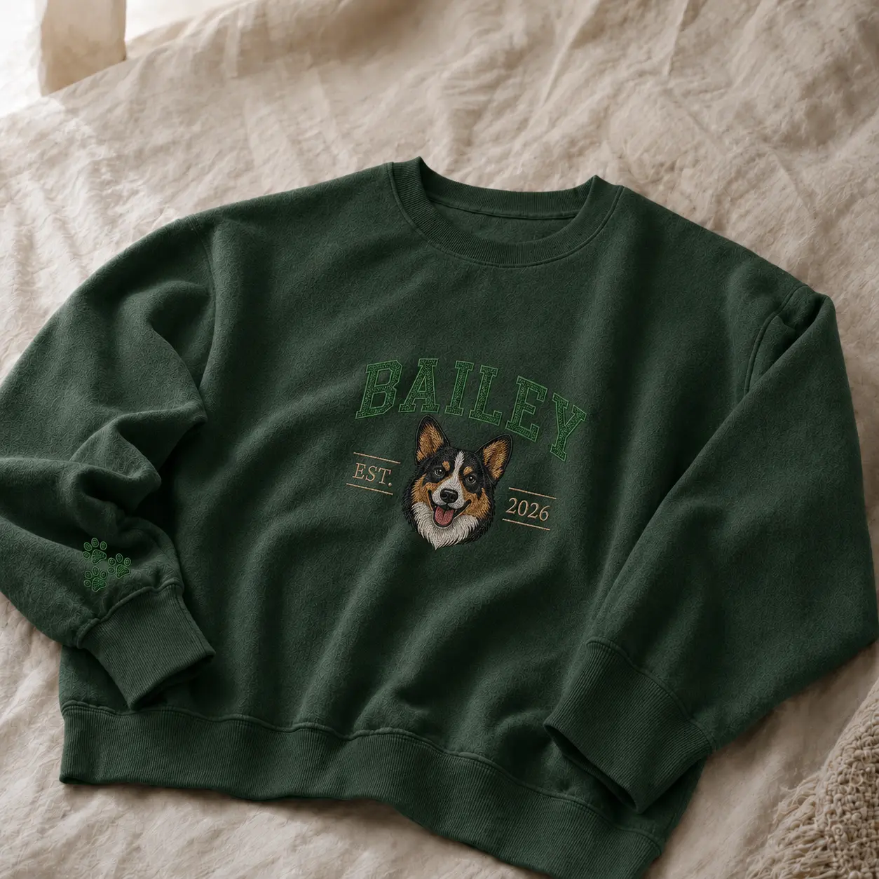 Custom Pet Portrait Sweatshirt Embroidered Dog Mom Crewneck with Applique Name