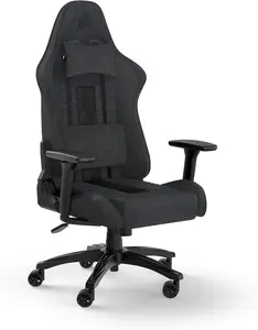 Corsair TC100 Relaxed Gaming Chair - Fabric - Racing-Inspired Design - Lumbar Pillow - Detachable Memory Foam Neck Pillow - Adjustable Seat Height - Adjustable Armrests - Gray and Black