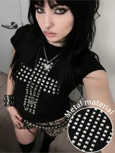 Cross Realistic Tight Short Sleeve, Personalized Hip-Hop Sexy Girl Style, Y2K Sexy Summer Women's Top, Casual Fitted H-Type