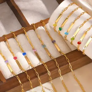 Minimalist Neutral Style Birthstone Multi-color Synthetic Zircon Stainless Steel Women's Bracelet Suitable for Daily Use, Vacation, and Anniversary Gifts