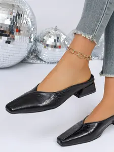 Women's Height Increasing Slimming Crinkle Leather Square Toe Chunky Heel Retro Style Vintage Young Women Daily Commute Office Meeting Party Fall Winter Mules
