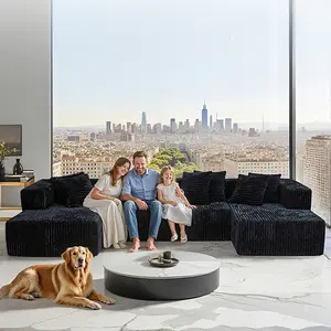 132-In U-Shaped Modular Sectional Sofa Bed, Textured Cotton & Soft Velvet Fabric, Deep-Seat Easy-Convertible Design, Modern Comfy Couch, Indoor Living Room Furniture, Sofas for Living Room, 3 Delivered Items & 4 Free Throw Pillows, Sofas Living Room