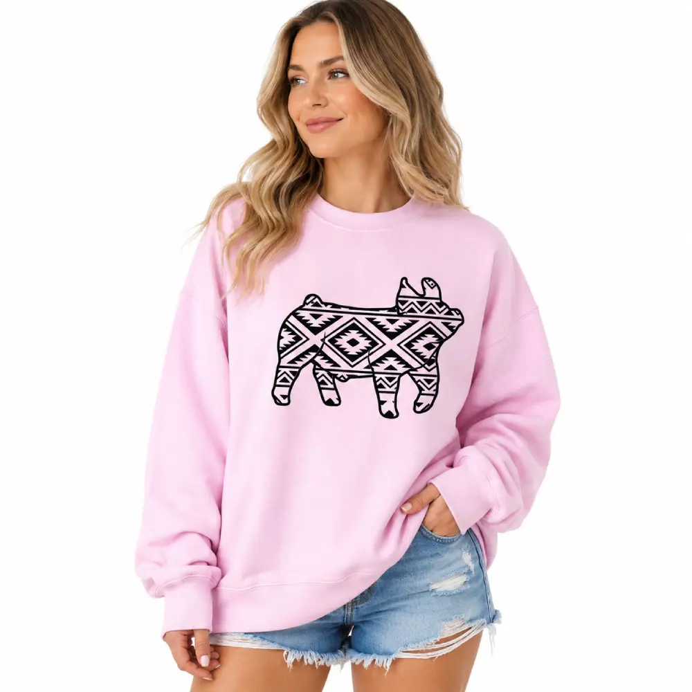 Aztec Show Pig Sweatshirt Livestock Show Graphic Pullover Farm Life Sweater