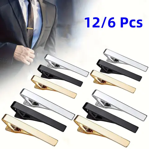 A Set of 12/6 Pcs Classic Style Men's Tie Clips,Neck Ties Necktie Bar Pinch Clip with 3 Tone,Best Gifts for Your Father,Lover and Friends in Xmas,Anniversary,Wedding,Party,Meeting,Hand Tools Kits