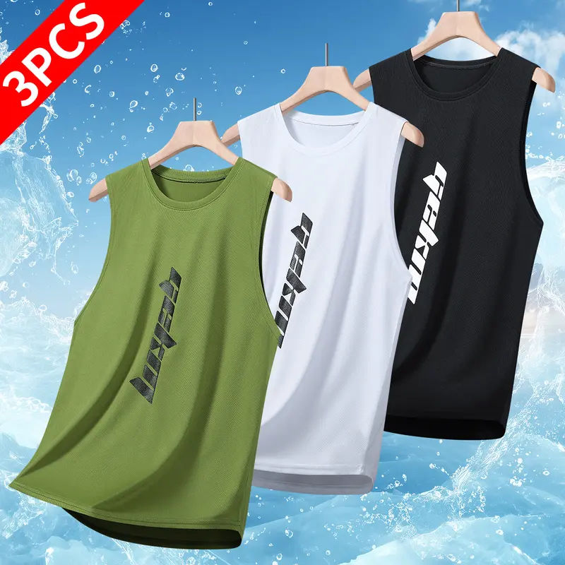 Men's Stylish Letter Print Polyester Training Vest - Quick-Dry, Breathable, Fitted Short Length Normal Type Sleeveless Mensfashion Activewear for Summer Gym, Running