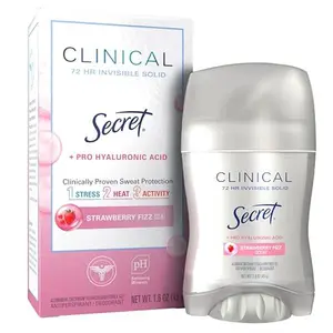 Secret Clinical Strength Antiperspirant Deodorant for Women, 3X Stress Protection, 72hr Sweat & Odor Protection, Pro-Hyaluronic Acid, Invisible Solid, Strawberry Summer Fizz Scent, 1.6 oz