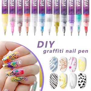 12-color colorful nail polish pens, nail art paint set for drawing, painting, dotting and line application, waterproof and quick-drying nail design tools for handmade nail art. Applicable to DIY nail design nail tools Doodle