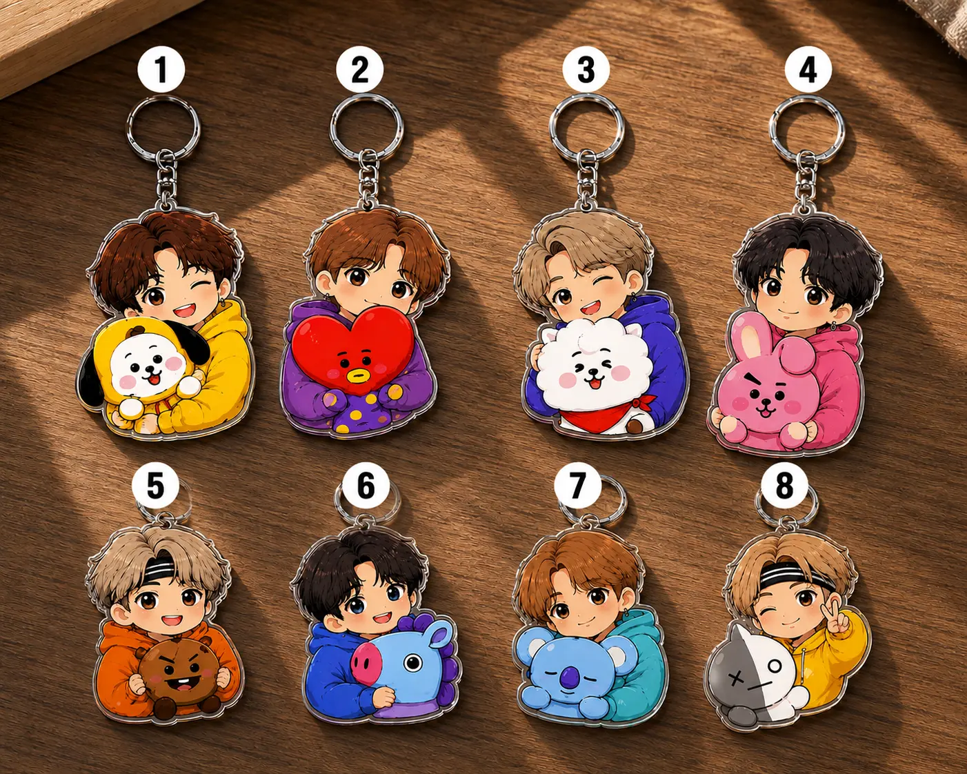 Kpop Inspired Chibi Acrylic Keychain, Cute Character Key Ring, Cartoon Character Keychain, Kpop Fan Gifts