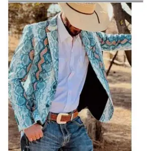 Men's Slim Fit Casual Blazer Western Cowboy Style Streetwear Men's Long Sleeve Mid-Length Jacket