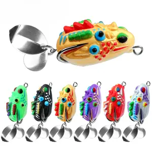 5Pcs,Topwater Frog Lures with Spinner Blade,Weedless Bass Fishing Lures,Lifelike Soft Plastic Swimbaits for Freshwater Saltwater,Trout Pike Snakehead Fishing Baits