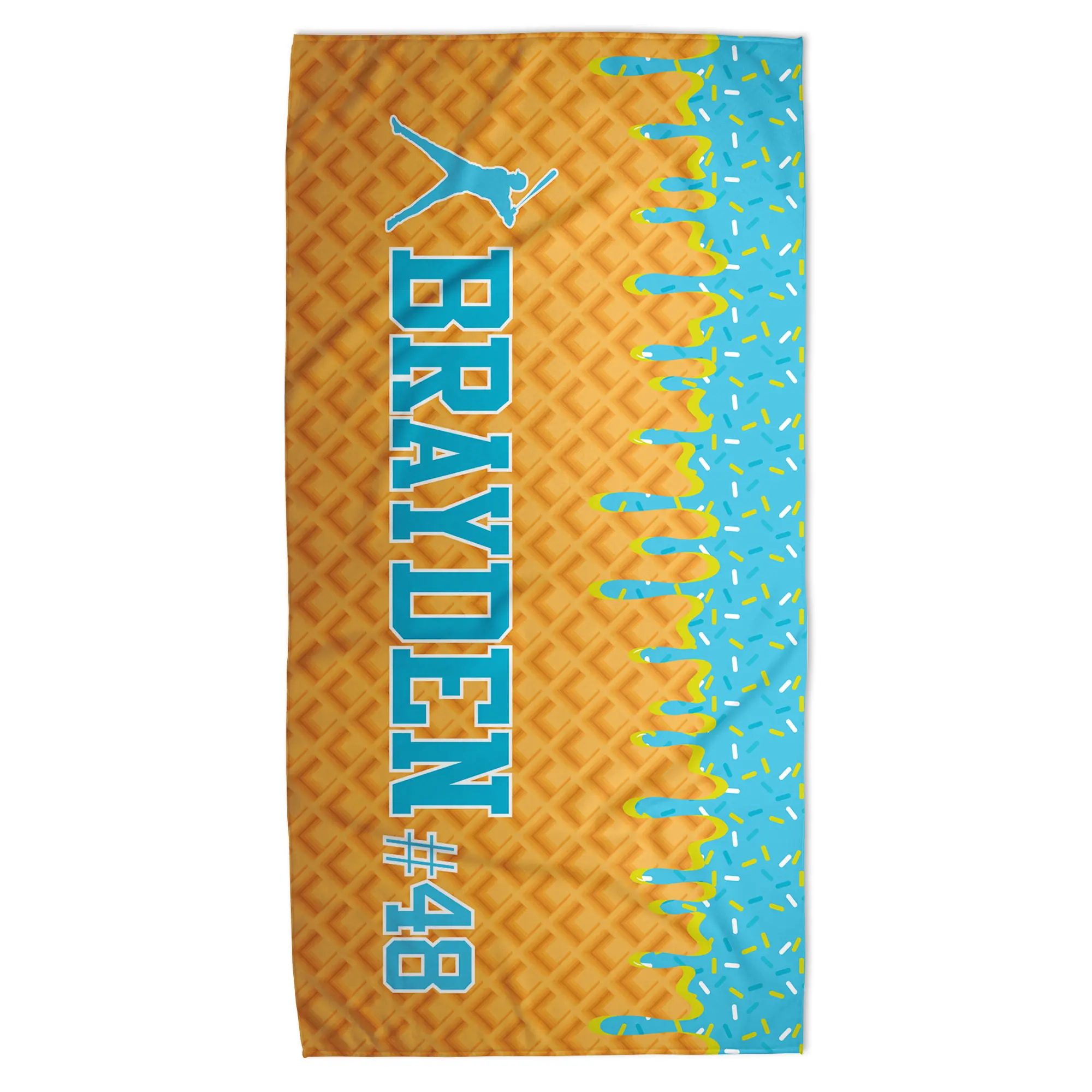 Personalized Ice Cream Drip Baseball Beach Towel 30in x 60in Lightweight Soft Reusable Polyester Coastal Towel Gift Summer Print