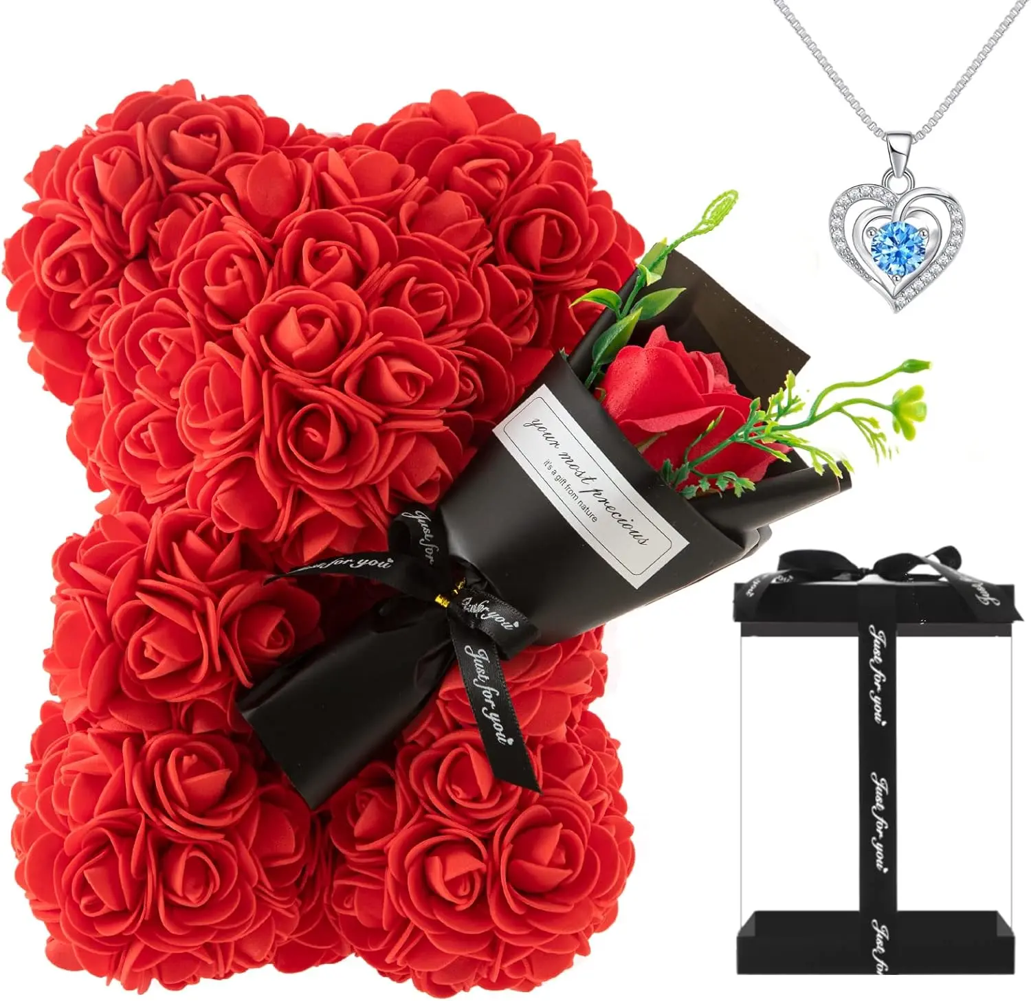 Decorative ABS Rose Bear - Realistic Artificial Flower Arrangement, Cute Creative Fake Flower Decor, Ideal Valentine's Day Gift for Home Decor & Wedding Ornaments