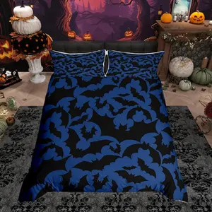 Feelyou Halloween Themed Polyester Fiber Duvet Cover Set - Bat Prints, Dark Navy Blue, Machine Washable, Multi-Size Sets, Kids' Bedroom Decor Bedding Quilt Cover
