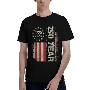 Vintage USA 250th Anniversary 1776-2026 250 Years Distressed American Flag Graphic T-Shirt, Patriotic Cotton Oversized Comfort Outfit, 4th of July Retro Fashion Tee, Casual Crew Neck Green Short Sleeve Top, Perfect Independence Day & Holiday Gift For Prou