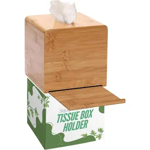 Square  Tissue Box Cover - Stylish Water-Resistant Wooden Facial Tissue Holder for Bathroom, Office Desk & Nightstand - Compact 6.3" x 5.51" x 5.51" Design