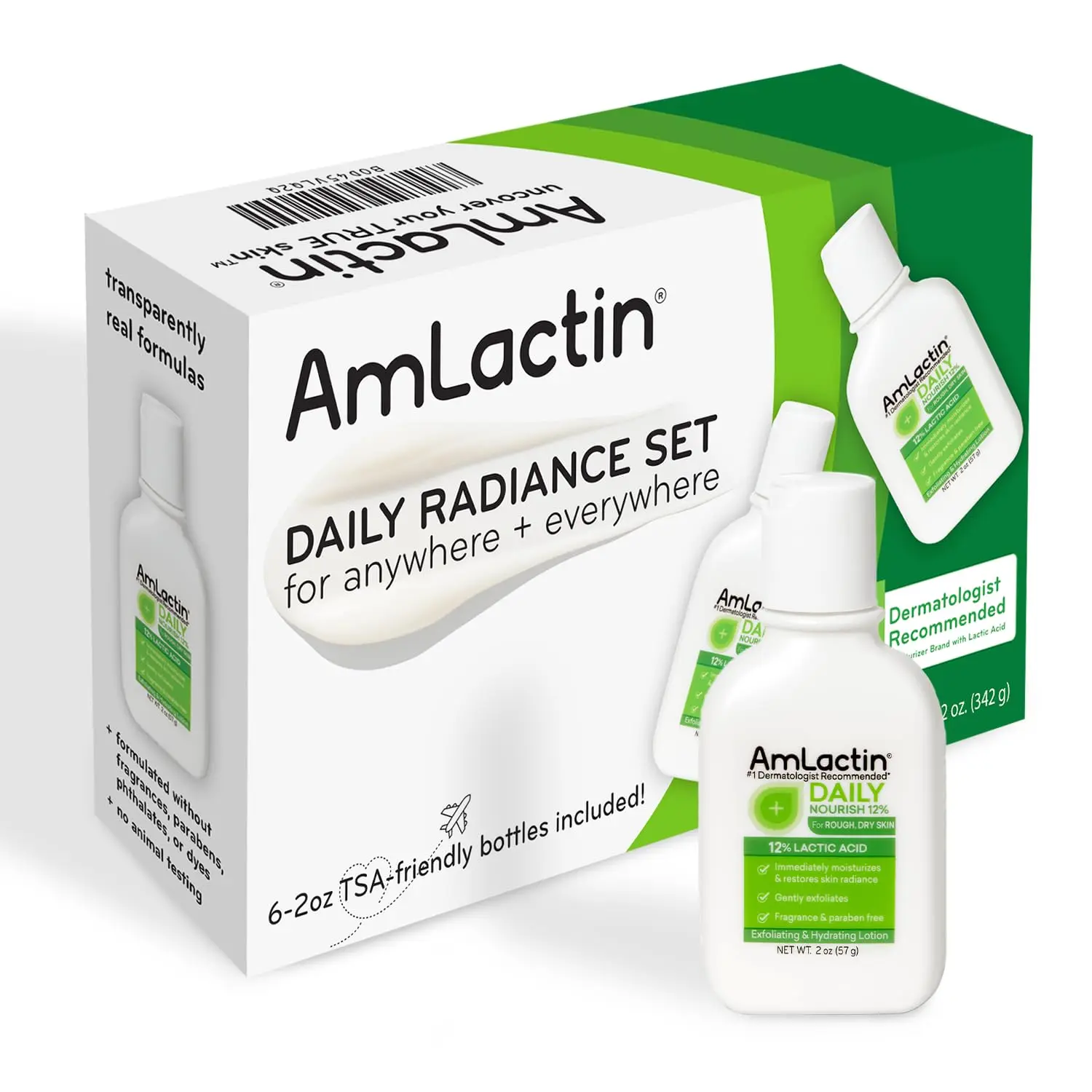 AmLactin Daily Nourish Body Lotion, 12% Lactic Acid, 2 oz, 6 Pack | Travel size 6 pack of 12% lactic acid body lotion exfoliates and moisturizes dry skin for smoother daily hydration.