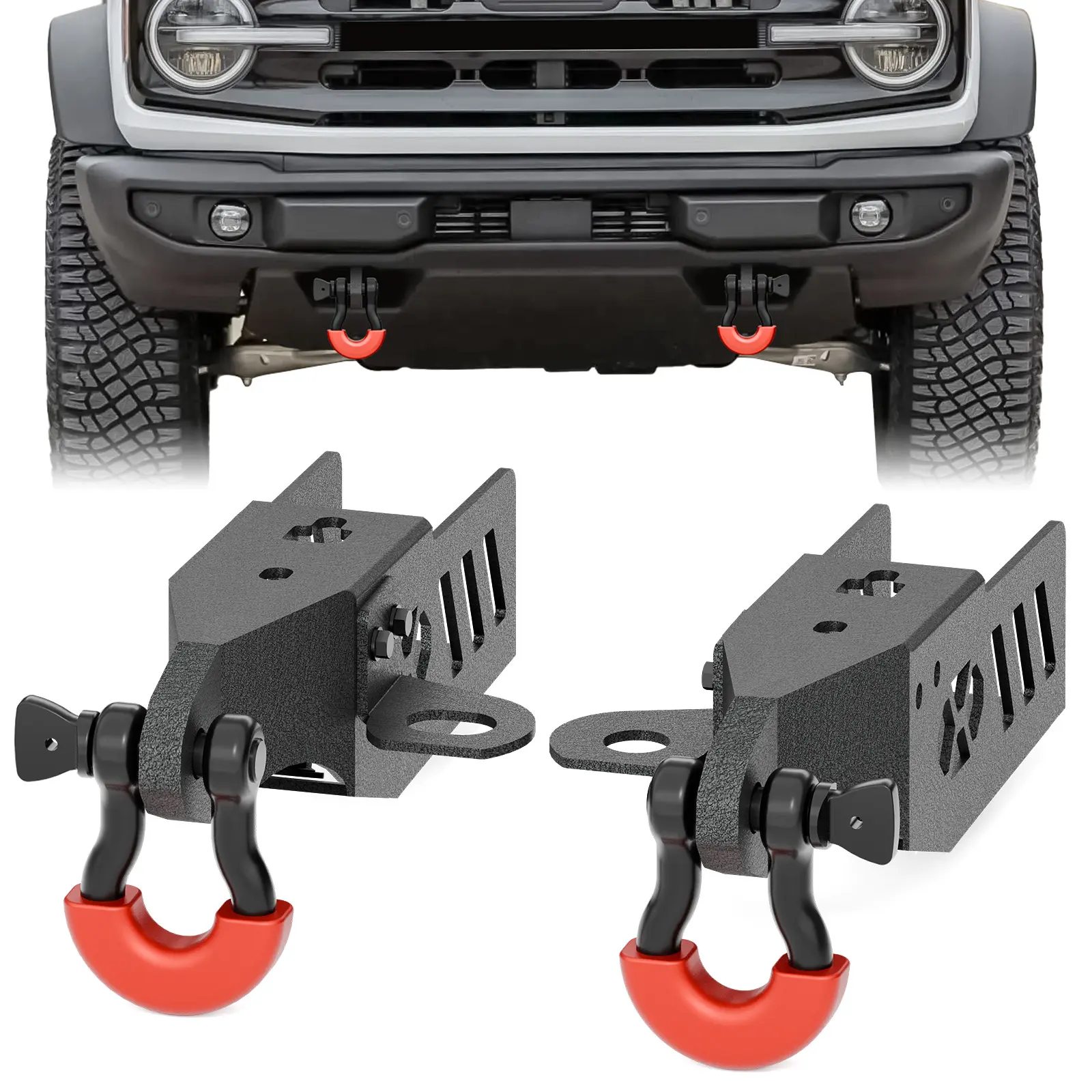 【Yzona】Carbon Steel Front-Mounted Trailer Hitch Receiver, 2-Inch Towing Hitch with D-Ring Shackle for Ford Bronco 2021-2026