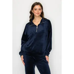 Velour Quarter-Zip Pullover-Navy