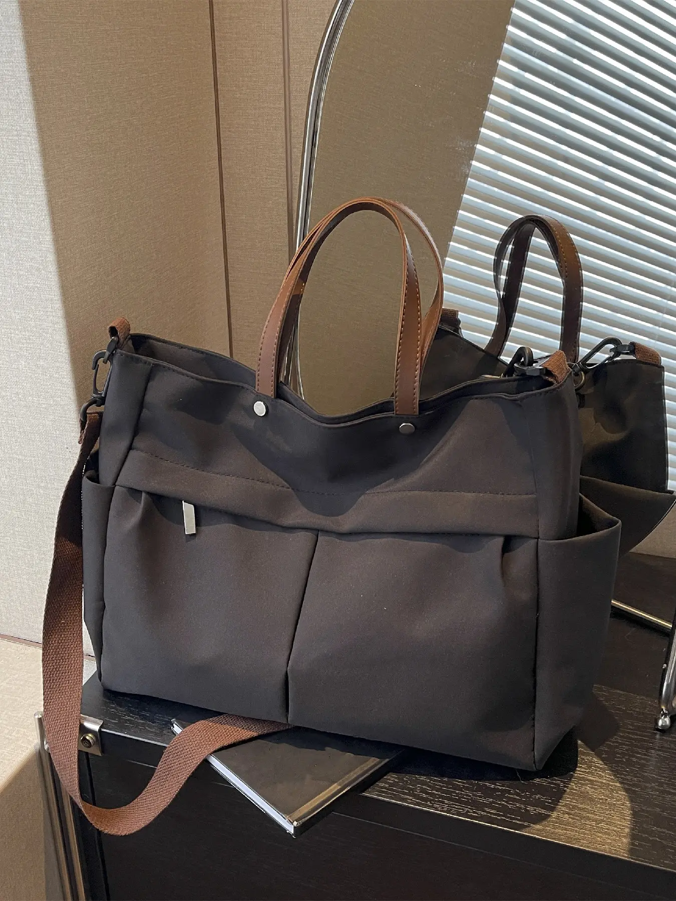 Women's Solid Color Tote Bag, Convertible Shoulder Bags, Crossbody Tote Bag, Large Capacity Shoulder Bag for Daily Use, Daily Commuting Bag, Crossbody For Work