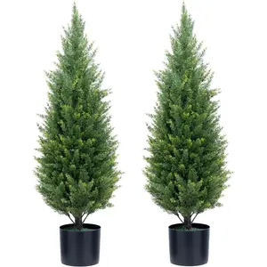 Artificial Topiary Trees 3 Foot Artificial Cedar Trees UV Resistant Potted  Set of 2 Faux Bushes  Shrubs for Outdoor Indoor Front Porch Garden