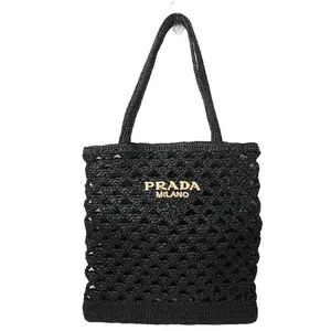 Pre-owned PRADA raffia Tote Bags Crochet Tote Bag Black Milano Collection Handwoven Design
