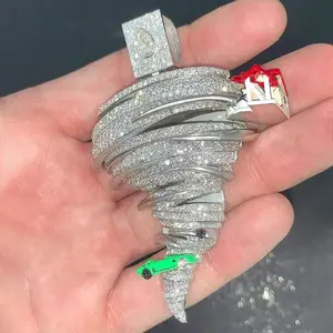 HELLOICE Iced Out Tornado Pendant with 3mm 24inches Rope Chain
