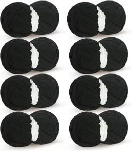 Black Chunky Chenille Yarn for Crocheting Bulky Thick Fluffy Yarn for Knitting,Super Bulky Hand Blanket, Soft Plush Yarn Crochet Carpet/Scarf/Cushion/ 8  Pack(63.76oz/197.68yd