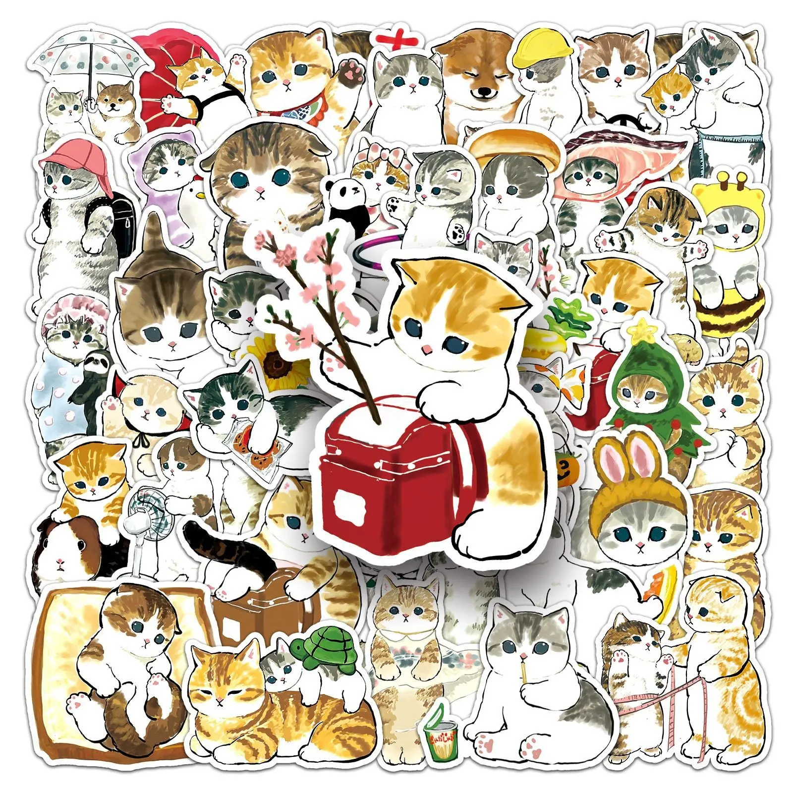 50Pcs Hand-Drawn Cat Stickers, Cute Cartoon Decals for Water Bottles and Luggage, Unique DIY Decorative Stickers, Trendy Stationery Accessories, Decoration Sticker