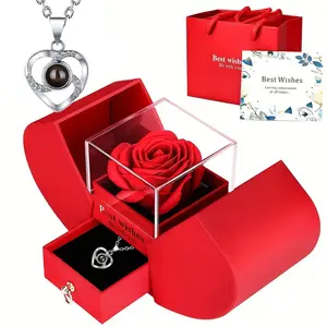 Heart Projection Pendant Necklace with Rose Gift Box, Perfect Gift for Valentine's Day, Birthday, Mother's Day, Ideal for Girlfriend, Best Friend, Grandma, Love Heart Necklace