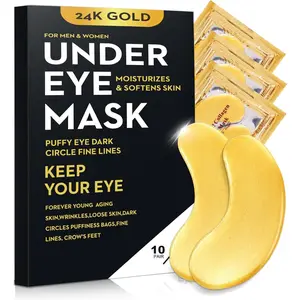20Pcs/10Pairs Under Eye Patches Gold for Dark Circles, Puffy Eyes, and Wrinkles, 24K Gold Eye Mask for Face, Eye Cream for Men and Women
