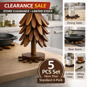 Natural Tree Trivet Set - 5 Wooden Trivets & 1 Stand - high quality solid wood heat resistant trivets for hot dishes and cookware, farmhouse kitchen décor tableware coasters for dining table