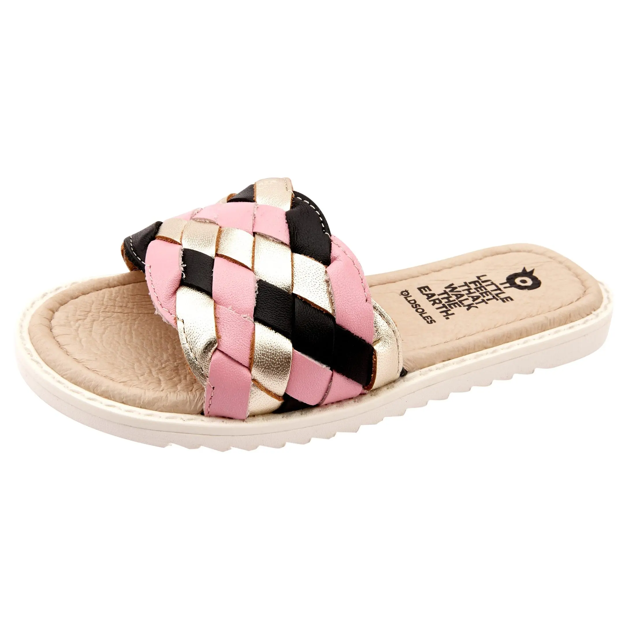 Old Soles Girl's 7032 Monarco Slide Sliders - Black/Gold/Pearlised Pink